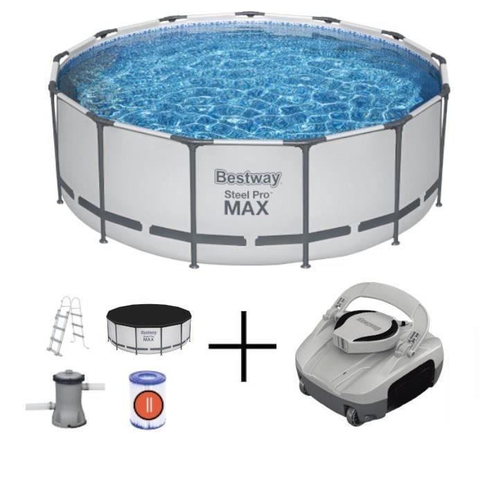 Kit de piscina tubular elevada BESTWAY - Steel Pro Max™ - 396 x 122 cm - Redonda + Robot de piscina Quartz