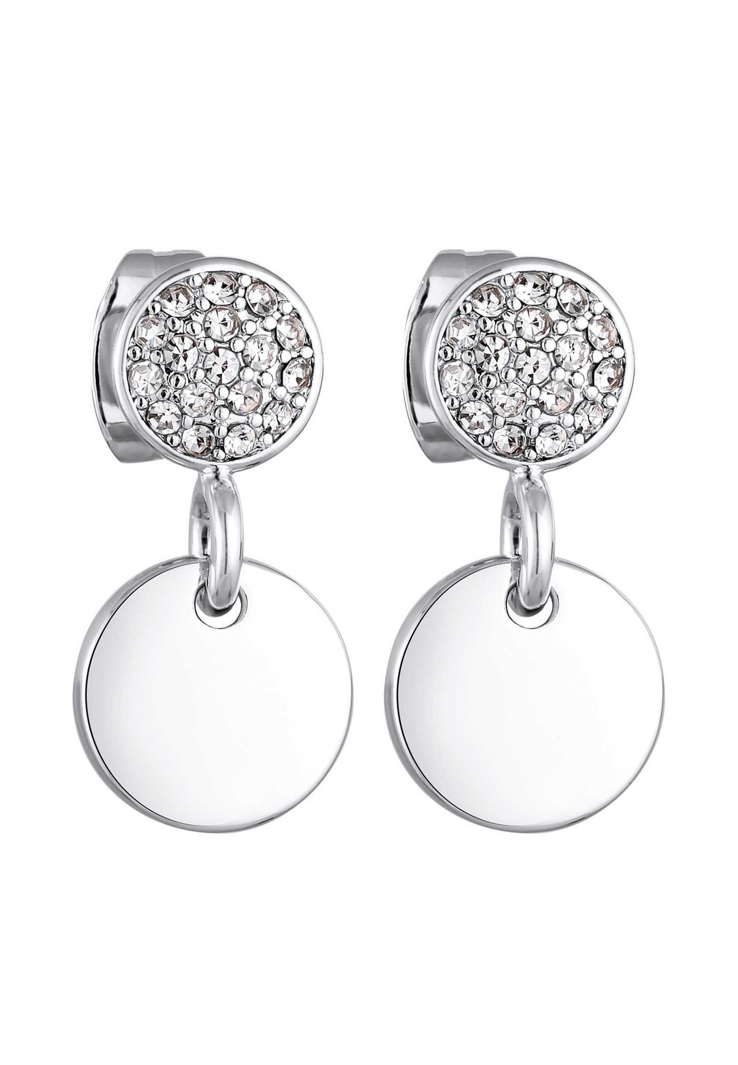 Elli Femmes Pendentif d'oreilles Plaquette Rond Élégant Couleur Argent avec Cristaux
