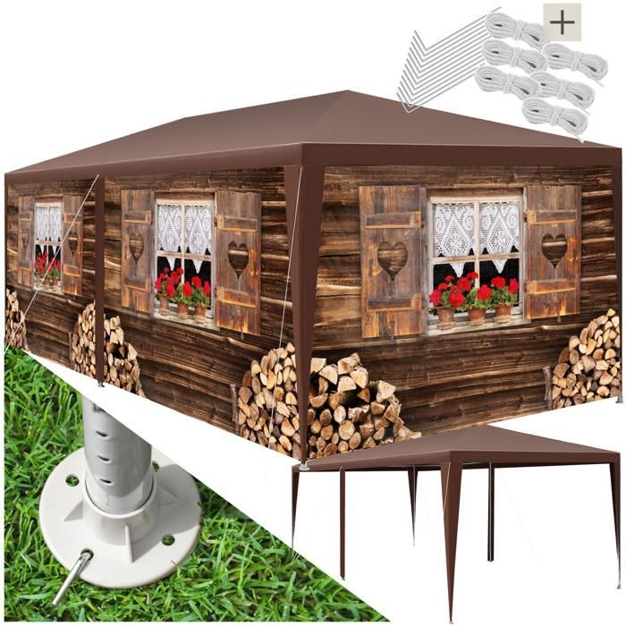 Gazebo - TECTAKE - ALMCHALET Padiglione in polietilene e acciaio 600 x 300 x 250 cm - Marrone