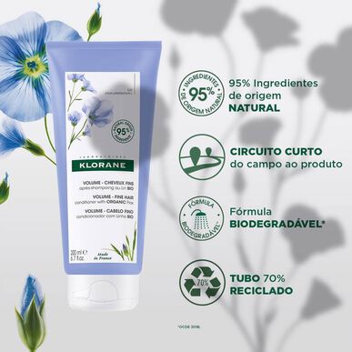 Klorane Flax Volume Fine Hair Conditioner, Lněný bio kondicionér pro objem jemných vlasů, 200 ml