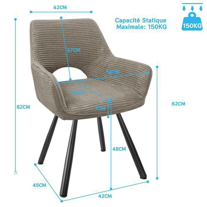 WAFTING Lot de 6 Chaises de Salle à Manger, Fauteuil Pivotantes avec Accoudoirs, Rembourrées avec Dossier en Velours,Taupe