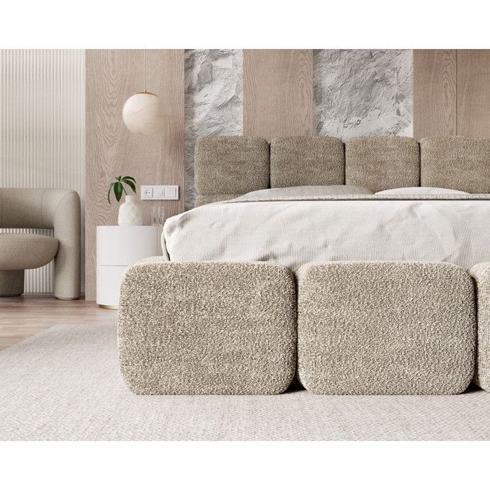 Letto contenitore Delicato 140 x 190 cm con rete a doghe sollevabile, beige scuro
