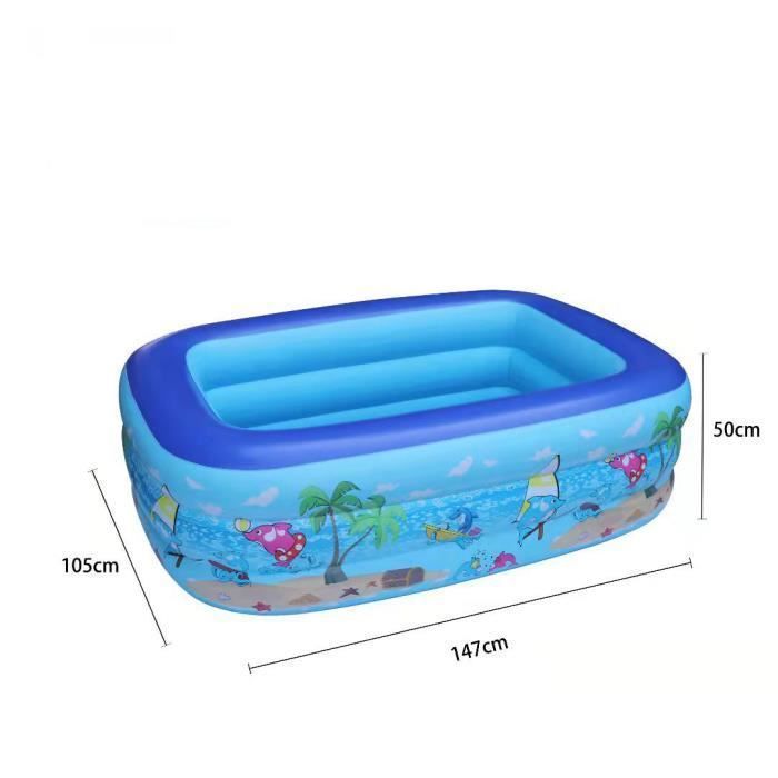 Piscines Gonflables, Piscine Rectangulaire Enfants,Matériau PVC,3 couches de valve de gonflage indépendante 147x105x50 cm