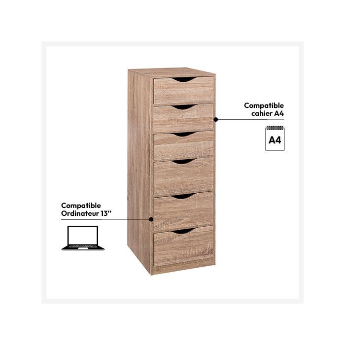 Mueble de 6 cajones con efecto madera natural - 5 five simply smart
