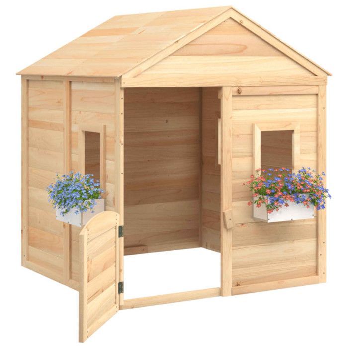 vidaXL Speelhuisje met afsluitbare deur/bloemen, massief vurenhout, houten speelhuisje, speelplek voor kinderen, 93686