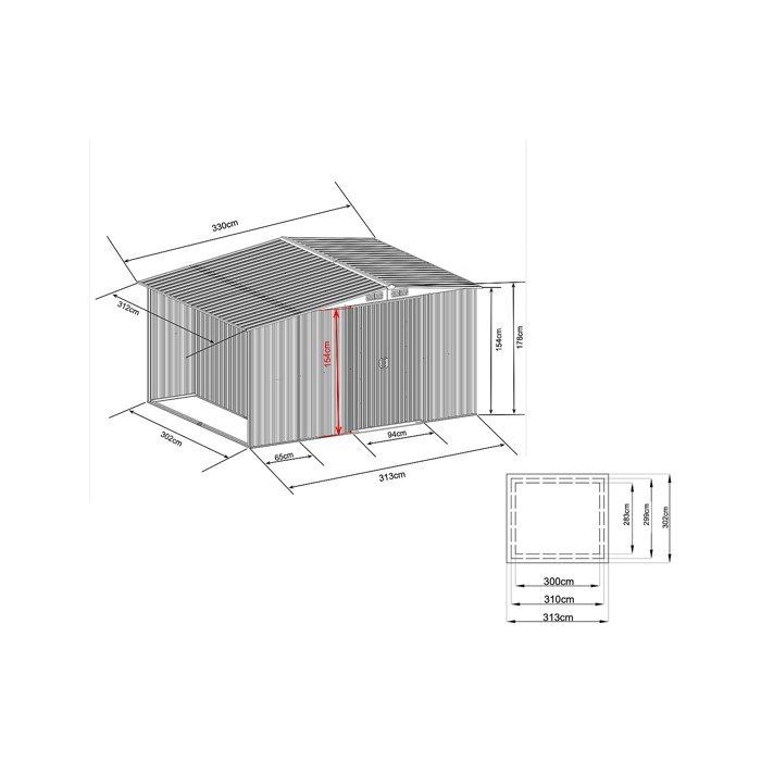 Caseta de jardín metálica con espacio para almacenar leña, de acero galvanizado gris, 10,29 m² - LERY