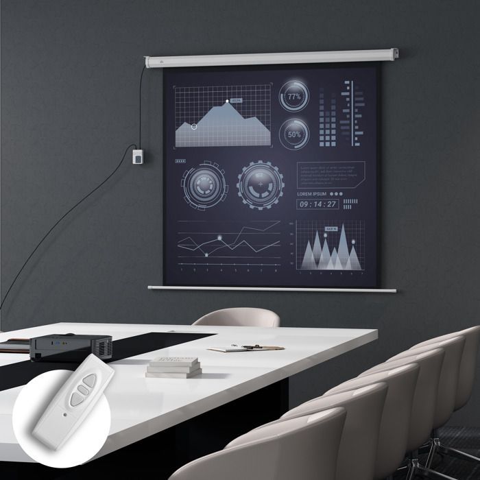 Pantalla de proyección motorizada - HOMCOM - 85 pulgadas - 4K HD, montaje eléctrico en pared o techo, panel de control y mando a distancia.