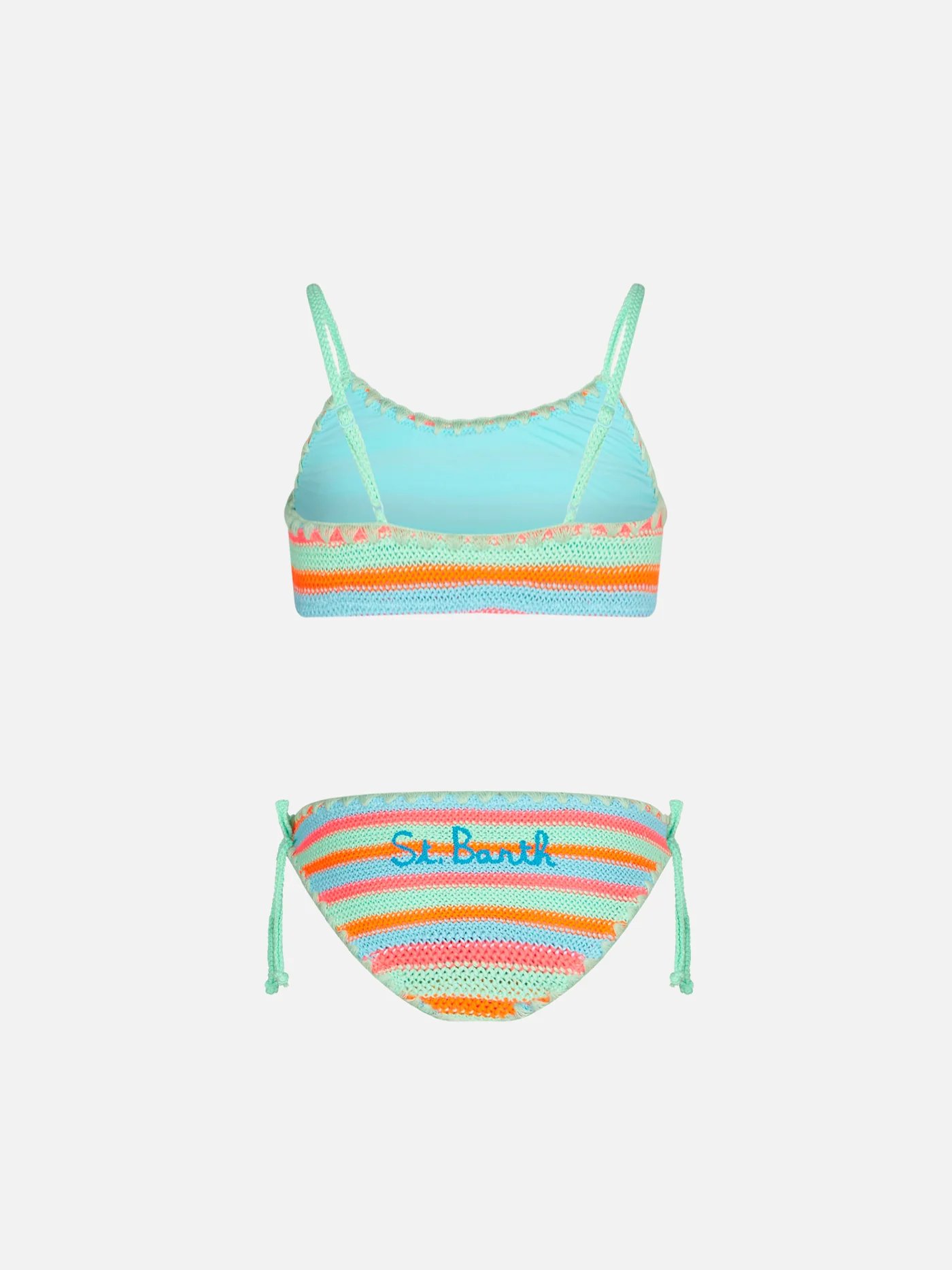 Djevojački heklani bikini s braletteom i raznobojnim prugama