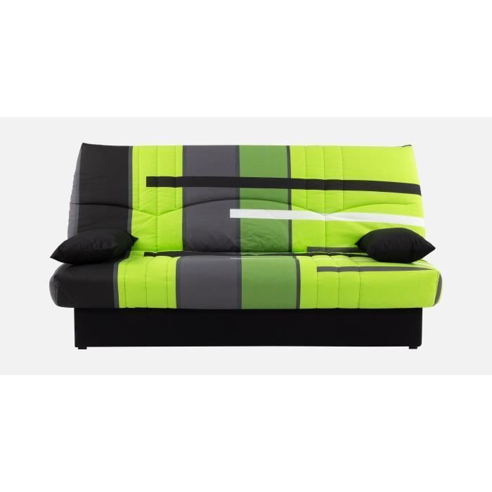 Divano letto a 3 posti con meccanismo click-clack - Tessuto con motivo Green Track - L 190 x P 92 cm - DREAM - Stile contemporaneo