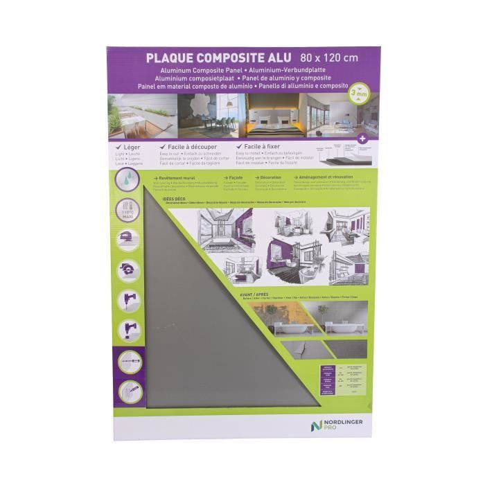 NORDLINGER PRO Plaque composite - Aluminium - 80 x 120 cm 3/0,15 mm - Argenté