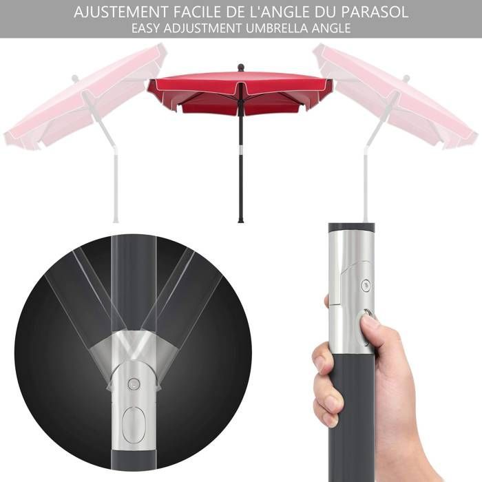 VOUNOT® Parasol inclinable rectangulaire 200x125cm rouge - Hauteur et angles ajustables - Housse de protection
