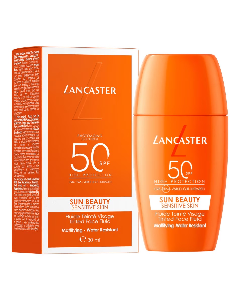 LANCASTER Sun Beauty jutīgai ādai tonēts sejas fluīds ar SPF50