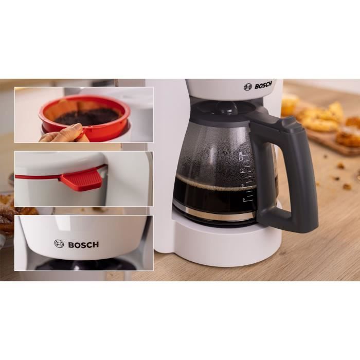 Cafetera de filtro - BOSCH - TKA2M111 MyMoment - Blanca - Capacidad de 1,25 L - Jarra de vidrio - Sistema antigoteo
