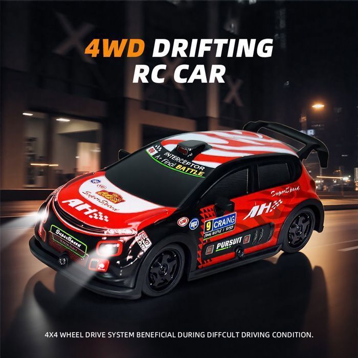 Voiture radiocommandée - LANGTU - 1:22 Mini RC Drift Car - 4WD - LED 7 couleurs - Pneus remplaçables (rouge)