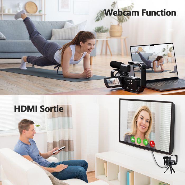 Videocámara Campark 5K HD de 56 MP, cámara de vídeo para vlogs con doble lente, videocámara digital WiFi con micrófono.