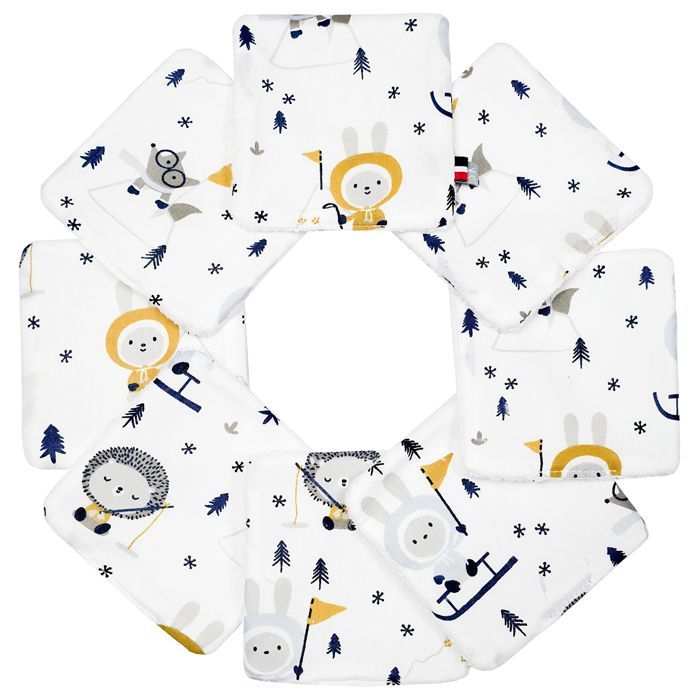 Sevira Kids | Lingettes bébé lavables 8 pièces Eskimo - Blanc - 10x10 cm Made in France