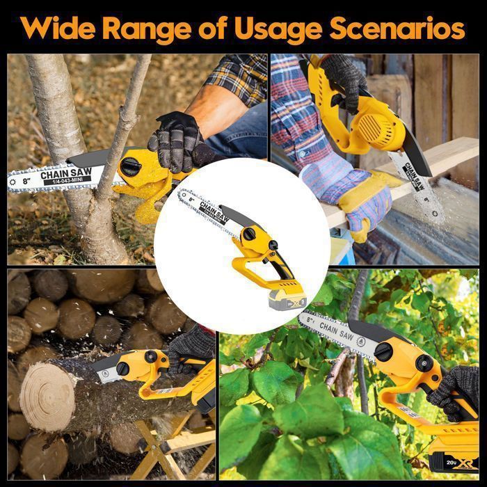 Mini motosierra/podadora eléctrica inalámbrica con dos cadenas de 8 pulgadas, compatible con batería Dewalt (no incluida).