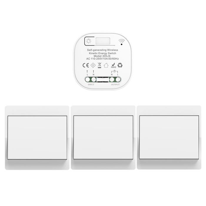 Kit de interruptor inalámbrico para la UE, sin batería, interruptor inalámbrico bidireccional autoalimentado (UE, 1 interruptor, 3V1A)
