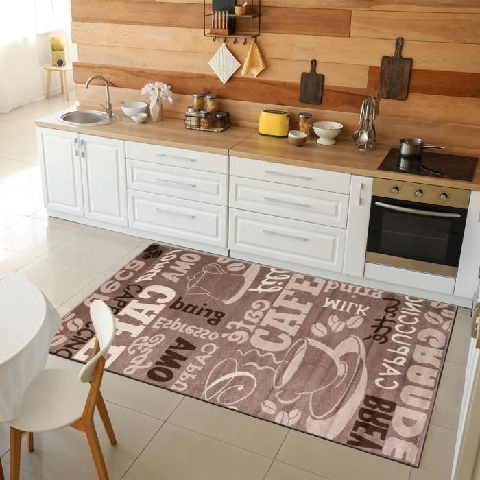 Alfombrilla de cocina con diseño de café - VIMODA - Beige - Moderna - 60 x 100 cm