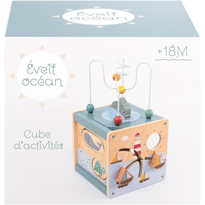 Wooden Activity Cube - WIDYKA - Ocean - 16 x 16.5 x 18 cm - Unisex - Ages 18 months and up
