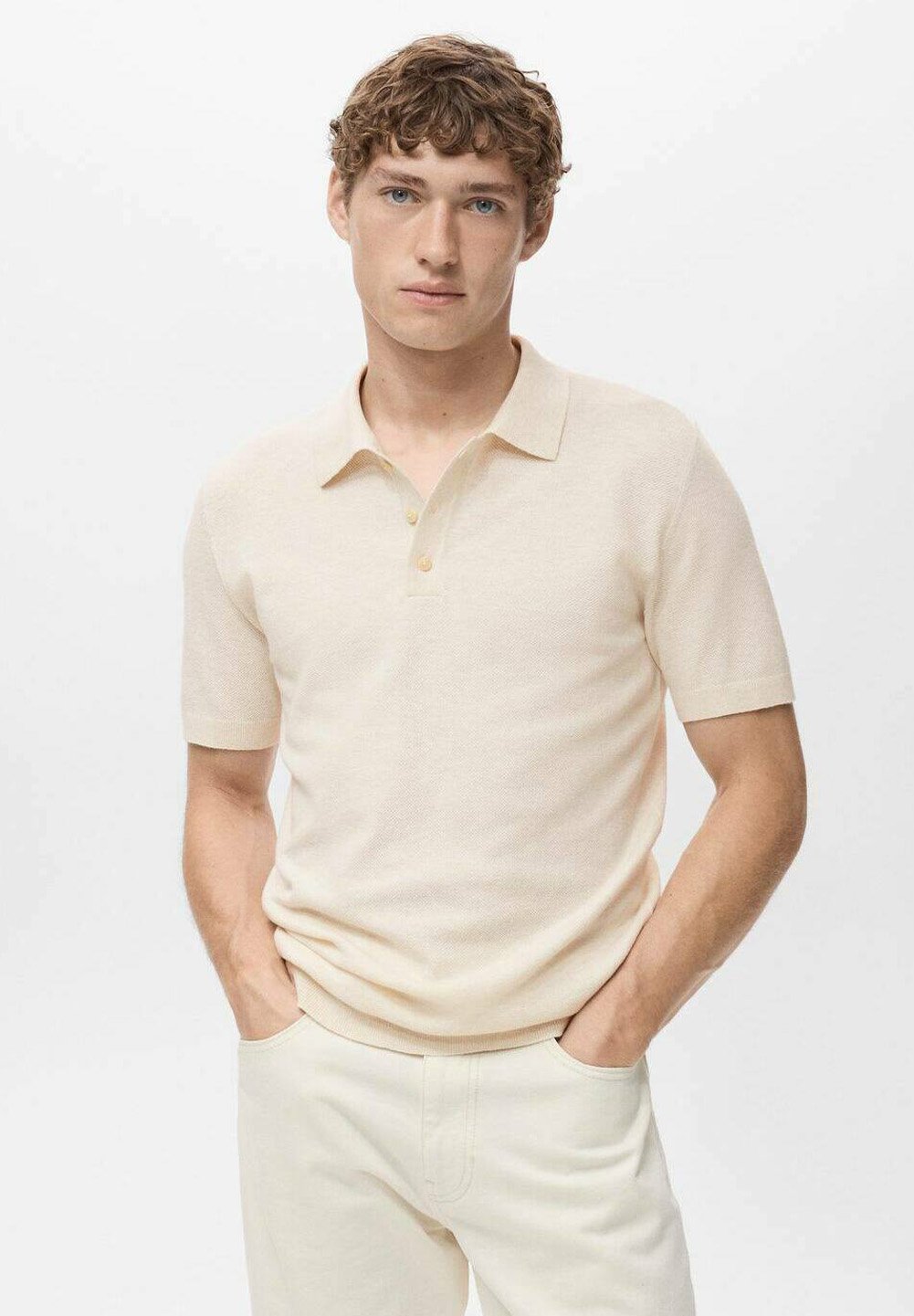 Koszulka polo Mango - ecru