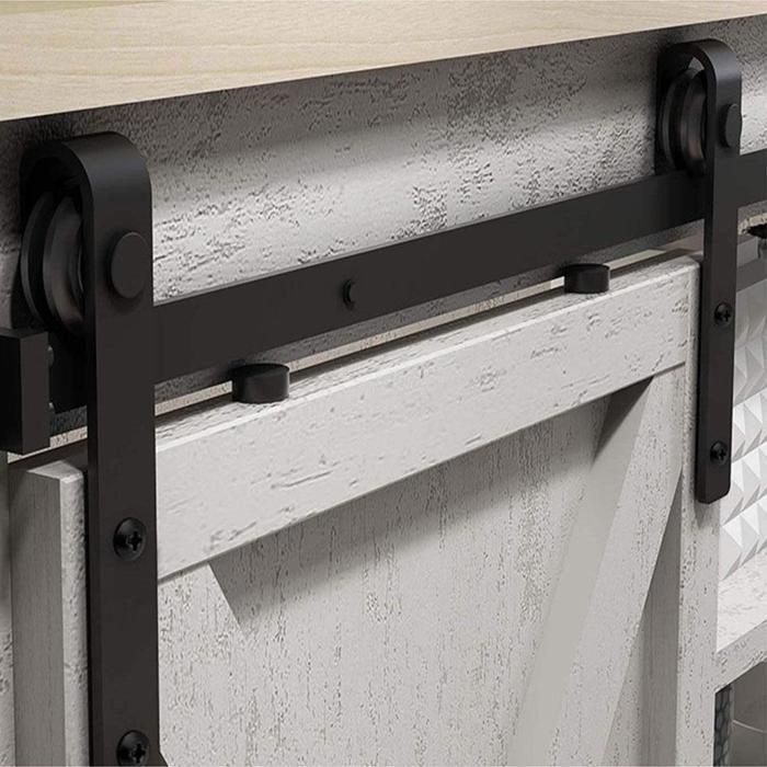 WOTTES 150CM Rail Porte Coulissante Quincaillerie Kit Avec Guide au Sol Réglable - Industriel Big Spoke Wheel Forme J -Pour porte