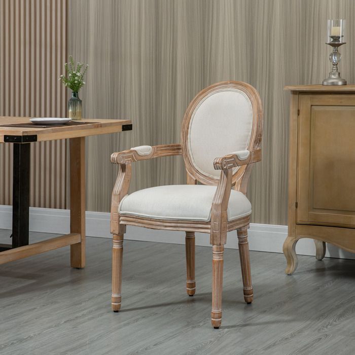 HOMCOM - Fauteuil de salon - Tissu polyester au toucher lin - 56x56x96cm - Crème