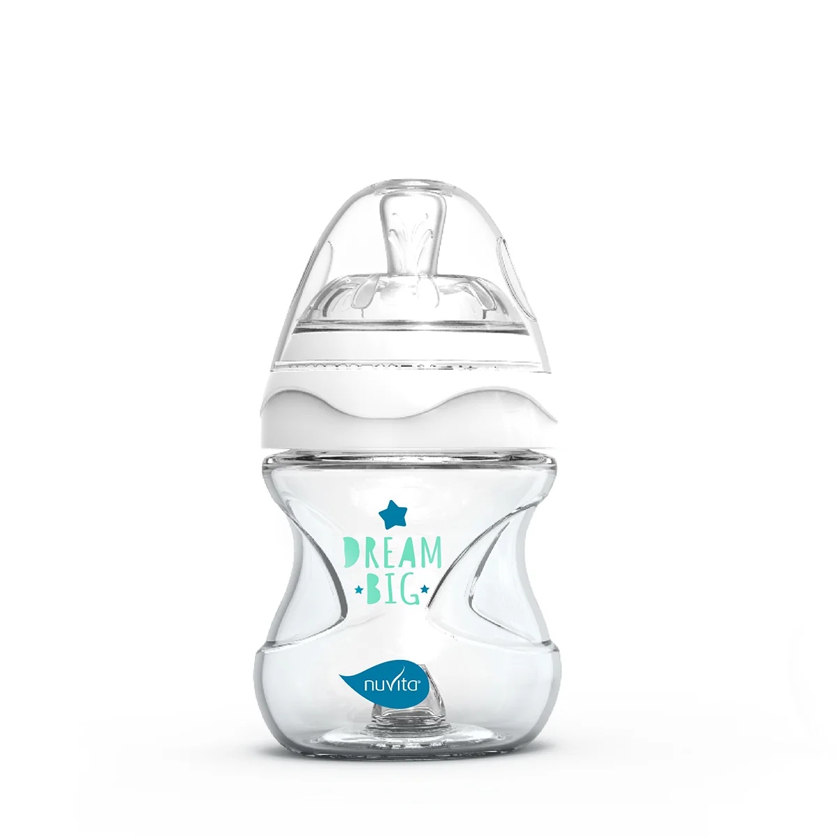 Biberón de cristal NUVITA Colección Nuvita 140 ml, biberón de cristal blanco con válvula anticólicos