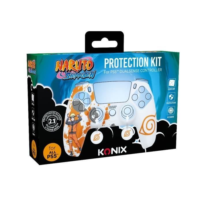 Funda protectora - KONIX - Para mando DualSense de PS5 - Silicona - Reposapulgares - Diseño de Konoha y Naruto - Blanco