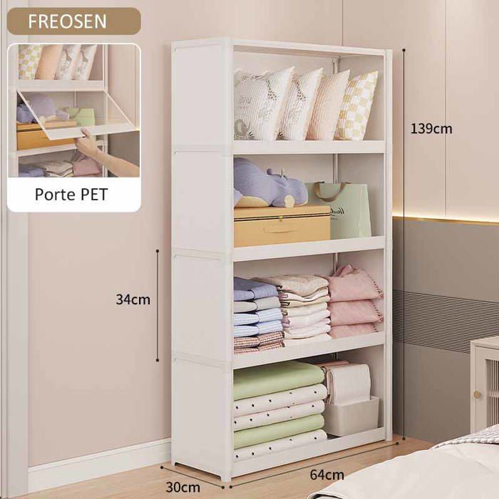Estantería de 4 niveles, mueble alto para libros y decoración para salón, oficina o dormitorio, 64x30x139cm, blanca.
