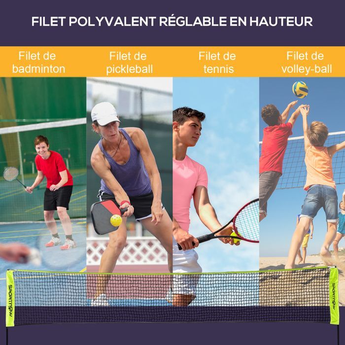 Badminton net - SPORTNOW - adjustable height from 107 to 155 cm - with carrying bag - metal frame - black, yellow