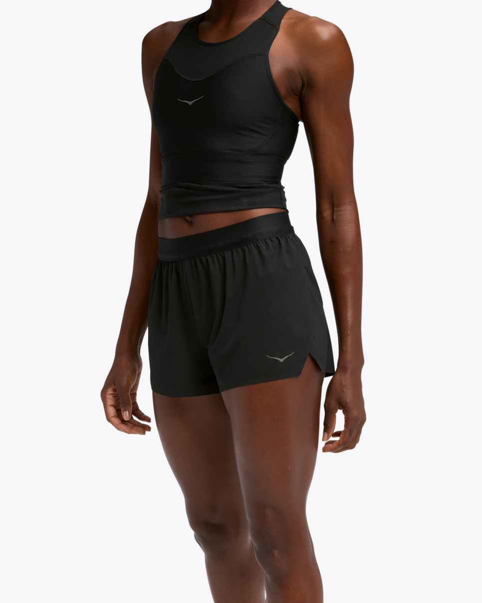 HOKA Pantalones cortos negros divididos para el día de la carrera
