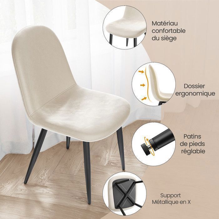 Juego de 6 sillas de comedor HavenlyHome, de lino, con respaldo ergonómico y patas de metal, ideales para sala de estar, cocina o dormitorio, color beige.