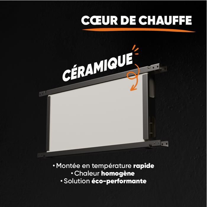 Fixed ceramic dry inertia electric radiator - BESTHERM - ARIA 500W - horizontal black