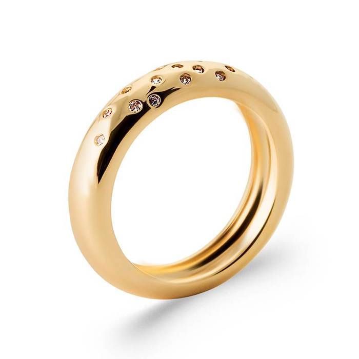 Aliança de casamento - BIJOUXIA - Formato abaulado - Cristais de zircônia cúbica - Banhada a ouro 18K - Tamanho 56