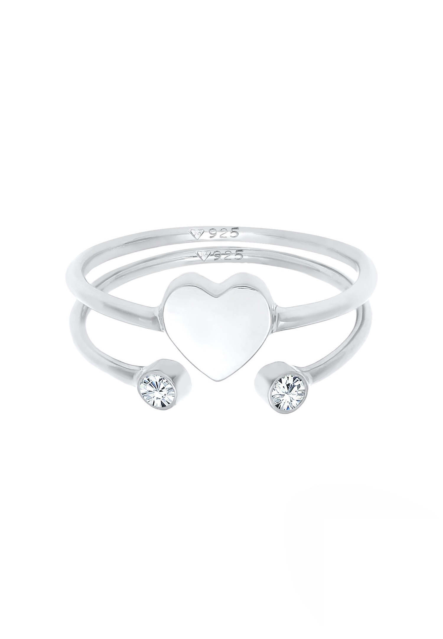 Elli Femmes coeur cristal empilé anneau set en argent sterling 925