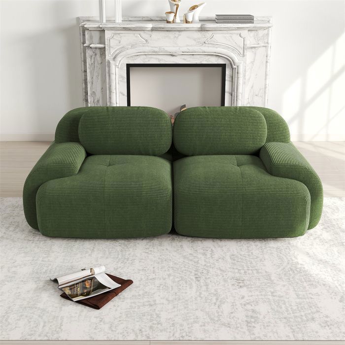 Sofá de dois lugares DRIPEX Loveseat de 208 cm em veludo cotelê, sofá modular com apoios de braço curvos e base antiderrapante, verde.