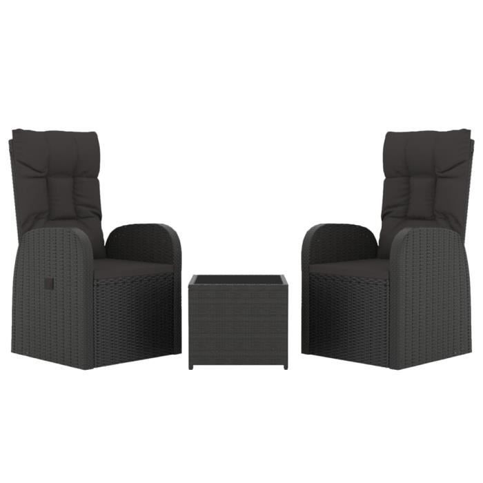 Conjunto de muebles de jardín vidaXL de 3 piezas, ratán sintético negro y acero 3157659