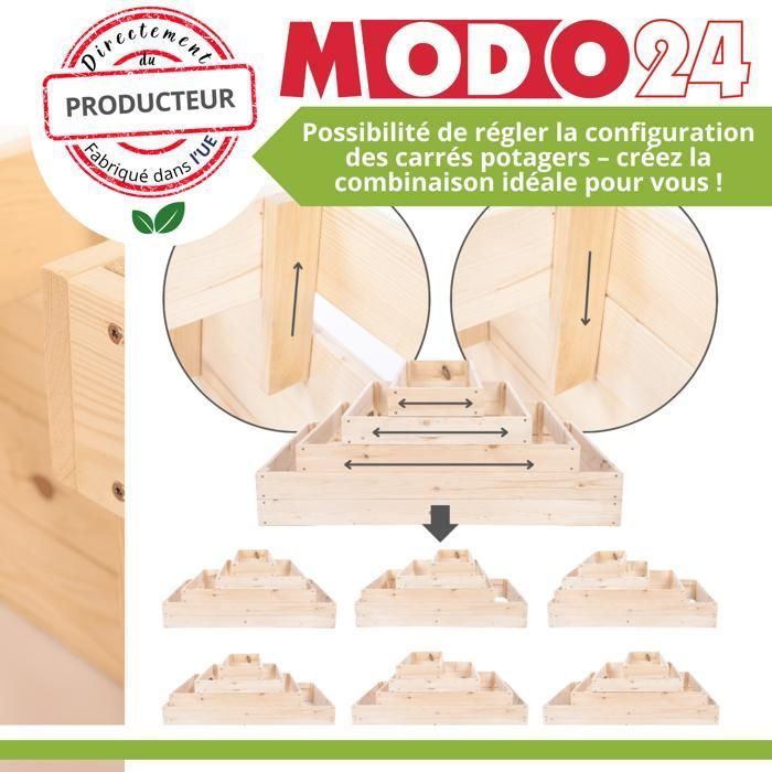 MODO24 ZP09 Huerto modular elevado con escalones, madera de pino, hierbas/verduras, jardín/terraza/balcón, 9x30x30 cm, natural