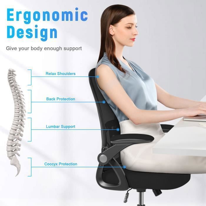 Silla de oficina giratoria 360° | Silla de oficina ergonómica | Altura y respaldo ajustables / Reposabrazos ajustables | Carga máxima