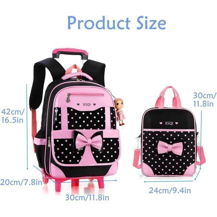 Mochila con ruedas - Modelo con bolso - Rosa - 2 ruedas - Rosa para niña PZCC