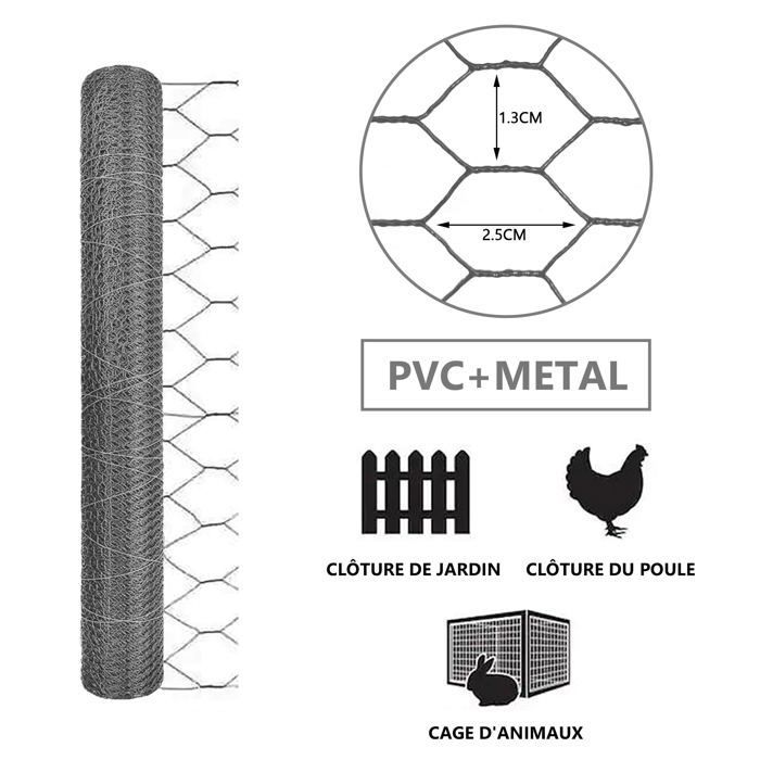 Malla metálica VOUNOT® para gallineros - Metal recubierto de PVC gris - Malla de 13 mm - 1x25 m - Cercado para gallineros