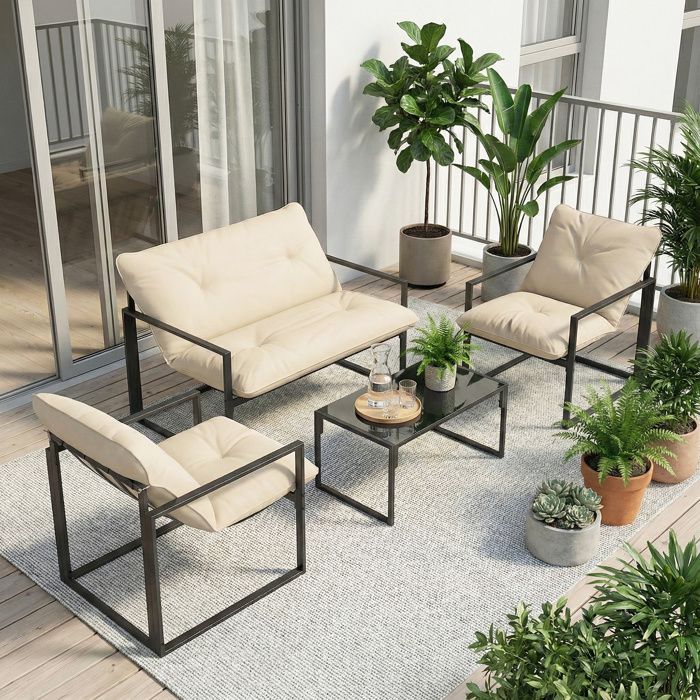 Outsunny - Conjunto de muebles de jardín - Acero - 114x70x67cm - Gris claro