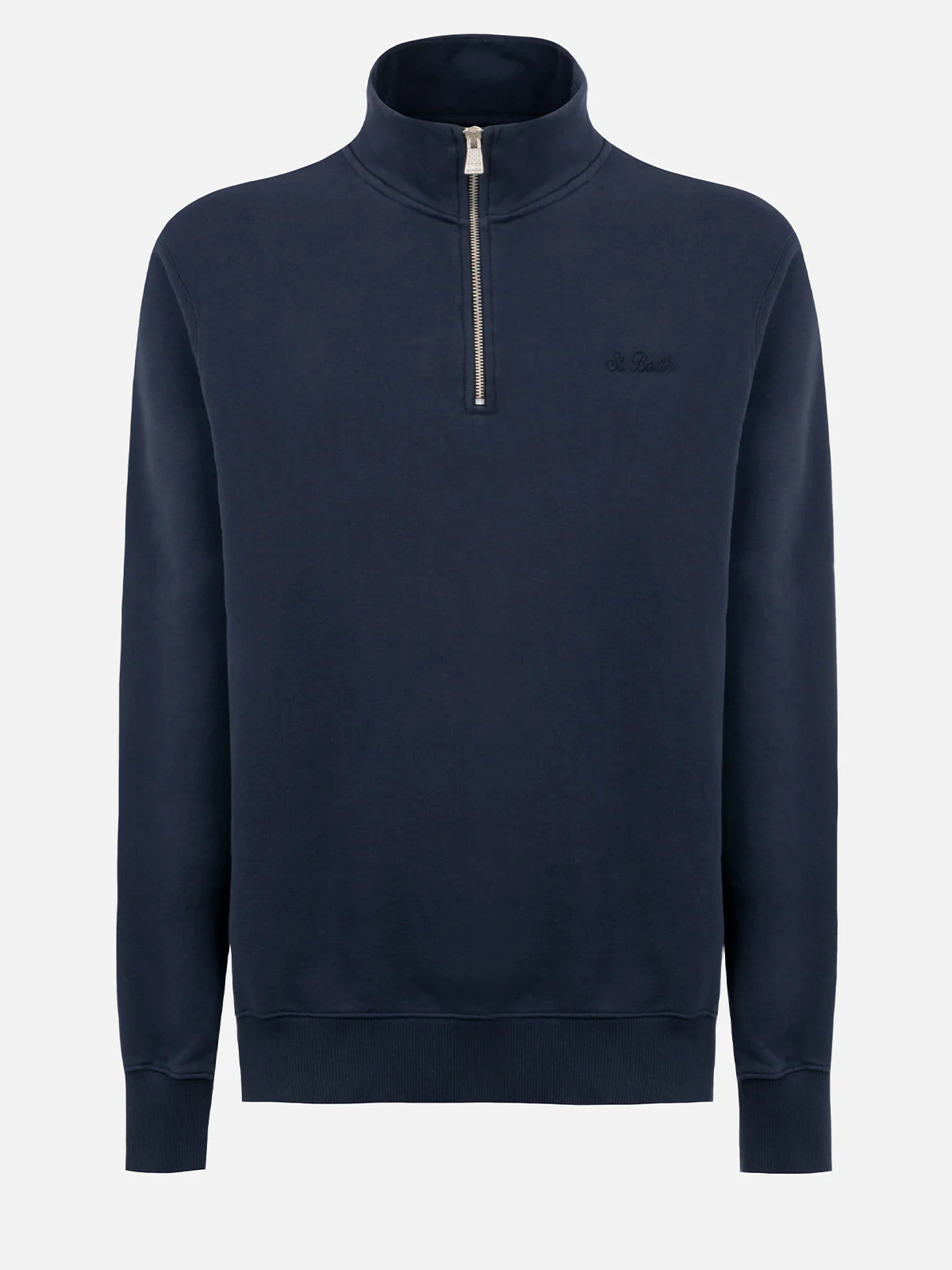 Dunkan Herren-Sweatshirt mit halbem Reißverschluss in Marineblau und St. Barth-Stickerei