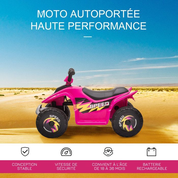 Electric Quad Bike - HOMCOM - for children 18-36 months, 6V battery, forward/reverse, toy - PP - 72x40x45.5cm - pink
