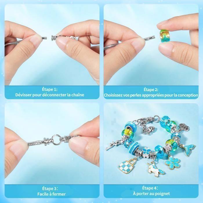 Kit de perles DIY princesse fille - KUKUFUN - Coffret à bijoux avec miroir - 3-12 ans