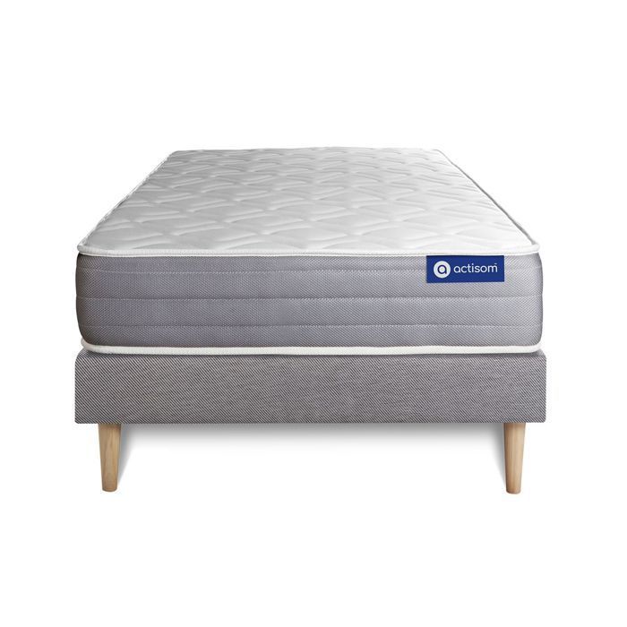 Mattress and bed base set 90x200 cm - Grey bed base (assembly required) - Actimemo Dream