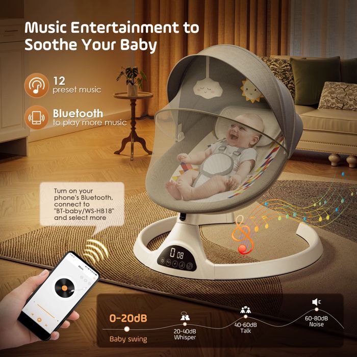 TTLIFE elektrische babyschommel, elektrische babywipper, babywipper met afstandsbediening en draadloze app-bediening