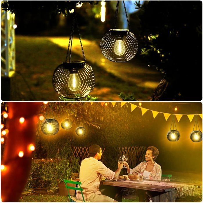 Linterna solar para exteriores, lámpara colgante de metal de 2 luces IP65 para jardín, patio, balcón - Decoración y regalo