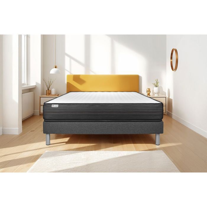 Colchón y base de cama de 90x190 cm - Base de cama gris (premontada) - Vitalpower Gris